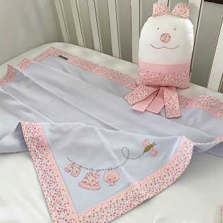 Manta de Malha Roupinha no Varal Rosa