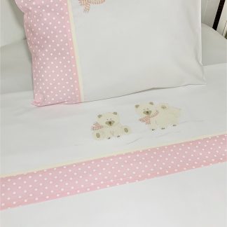 Conjunto de Lençol de Berço Ursa Polar Rosa