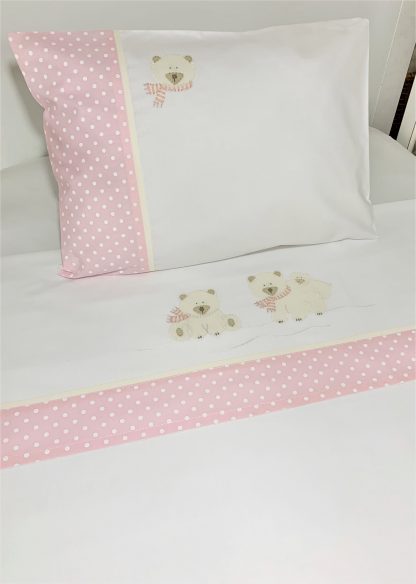 Conjunto de Lençol de Berço Ursa Polar Rosa