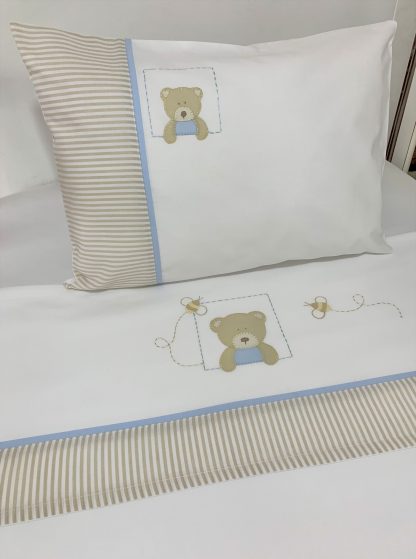 Conjunto de Lençol de Berço com 3 peças Ursinho Azul