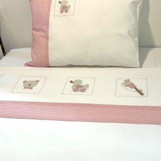 Lençol de Berço com 3 peças Brinquedo Rosa