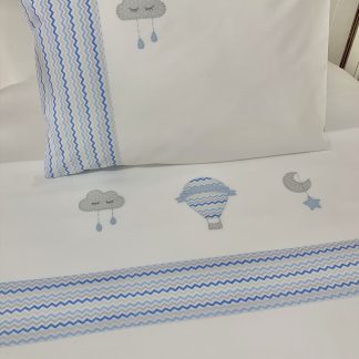Lençol de Berço com 3 peças Balão Cinza e Azul