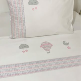 Lençol de Berço com 3 peças Balão Rosa