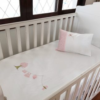Lençol de berço e fronha Roupinha no Varal Rosa
