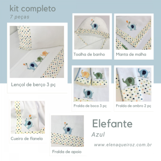 kit completo 7 peças Elefante Azul