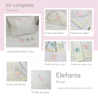 kit completo 7 peças Elefante Rosa