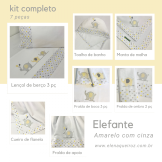 kit completo 7 peças Elefante amarelo e cinza