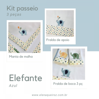 kit passeio 3 peças Elefante Azul