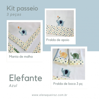kit passeio 3 peças Elefante Azul
