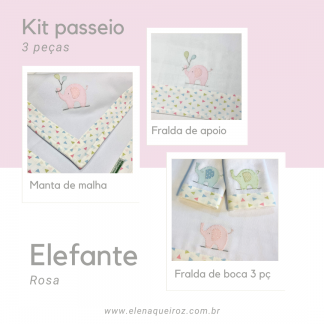 kit passeio 3 peças Elefante Rosa