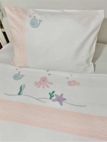 Lençol de Berço com 3 Peças Fundo do Mar Rosa - Image 2